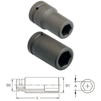 Genius Tools 849570 1"-os 6 lapú gépi dugókulcs fej, hosszított kivitel, 70 mm termék fő termékképe