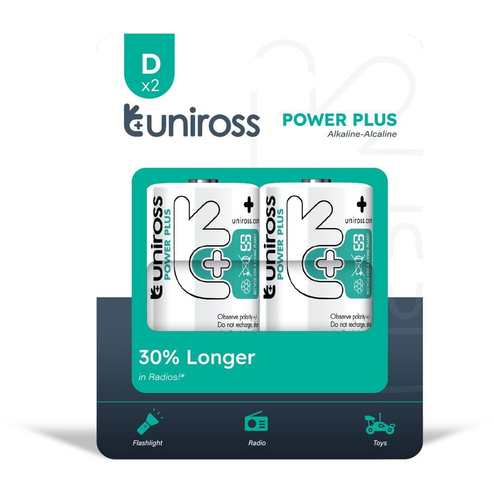 Uniross LR20 POWER PLUS 1.5V alkáli tartós elem, D (góliát), 2 db/bliszter termék fő termékképe